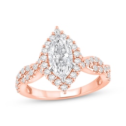 Now + Forever Lab-Grown Diamonds Marquise-Cut Halo Engagement Ring 1-1/2 ct tw 14K Rose Gold