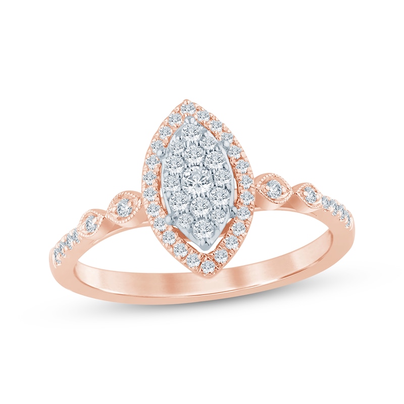Main Image 1 of Now + Forever Multi-Diamond Center Marquise Halo Engagement Ring 1/4 ct tw 10K Rose Gold