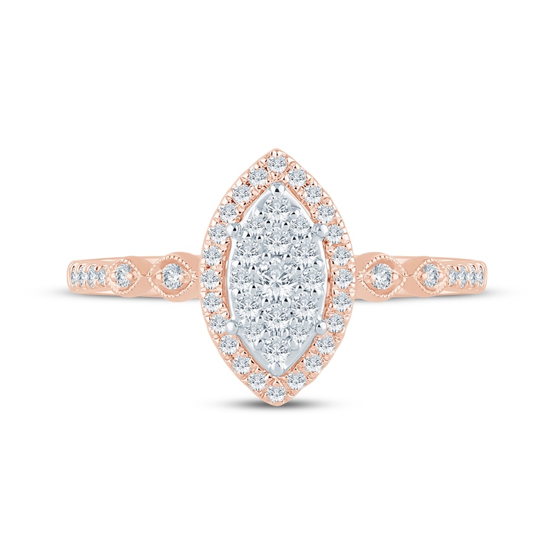 Main Image 3 of Now + Forever Multi-Diamond Center Marquise Halo Engagement Ring 1/4 ct tw 10K Rose Gold