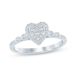 Now + Forever Multi-Diamond Center Heart Engagement Ring 1/4 ct tw 10K White Gold