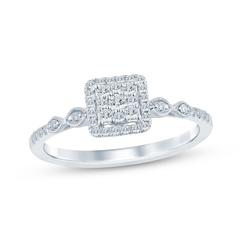 Main Image 1 of Now + Forever Multi-Diamond Center Square Halo Engagement Ring 1/4 ct tw 10K White Gold