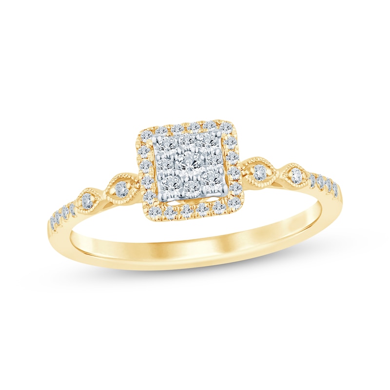 Main Image 1 of Now + Forever Multi-Diamond Center Square Halo Engagement Ring 1/4 ct tw 10K Yellow Gold