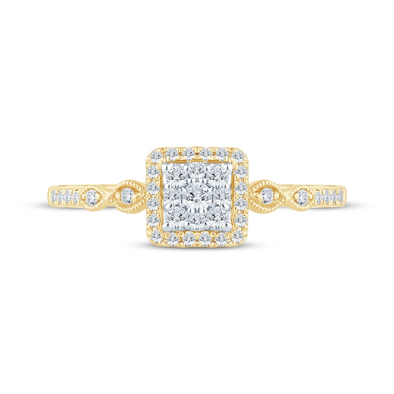 Main Image 3 of Now + Forever Multi-Diamond Center Square Halo Engagement Ring 1/4 ct tw 10K Yellow Gold