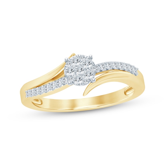 Now + Forever Multi-Diamond Center Bypass Engagement Ring 1/4 ct tw 10K Yellow Gold