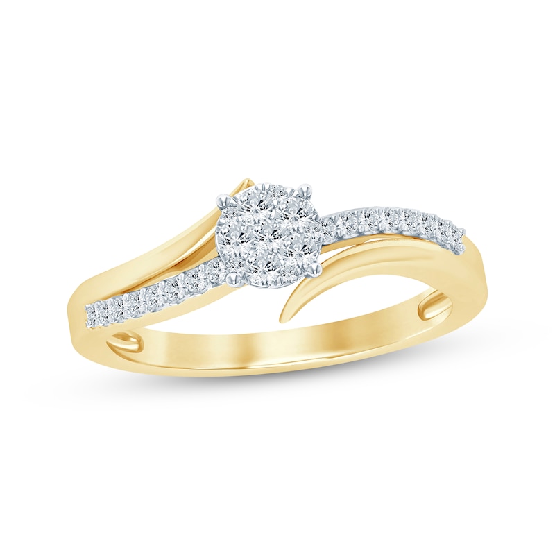 Main Image 1 of Now + Forever Multi-Diamond Center Bypass Engagement Ring 1/4 ct tw 10K Yellow Gold