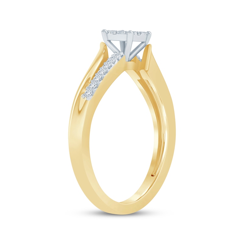Main Image 2 of Now + Forever Multi-Diamond Center Bypass Engagement Ring 1/4 ct tw 10K Yellow Gold
