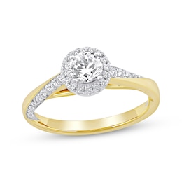 Now + Forever Round-Cut Diamond Halo Engagement Ring 3/4 ct tw 14K Yellow Gold
