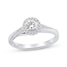Now + Forever Round-Cut Diamond Halo Engagement Ring 3/4 ct tw 14K White Gold