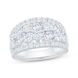 Now + Forever Lab-Grown Diamonds Pear, Marquise & Round-Cut Four-Row Anniversary Ring 2-1/2 ct tw 14K White Gold