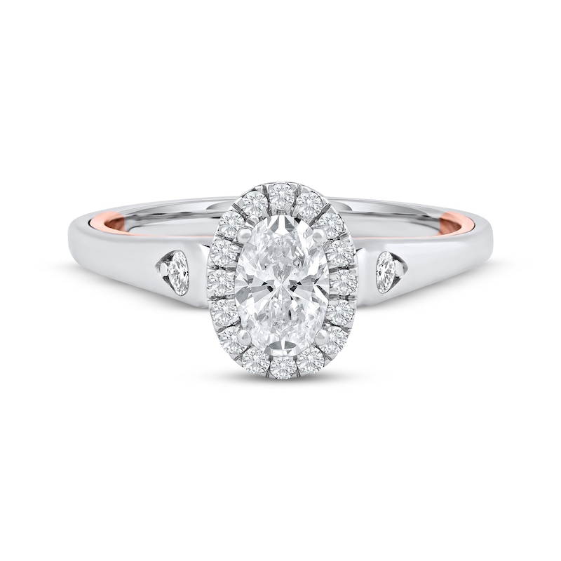 Main Image 3 of Now + Forever Oval-Cut Diamond Halo Engagement Ring 3/4 ct tw 14K Two-Tone Gold