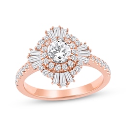 Now + Forever Round-Cut Diamond Starburst Halo Engagement Ring 1-1/4 ct tw 14K Rose Gold