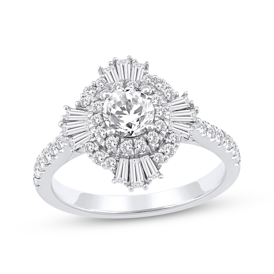 Now + Forever Round-Cut Diamond Starburst Halo Engagement Ring 1-1/4 ct tw 14K White Gold