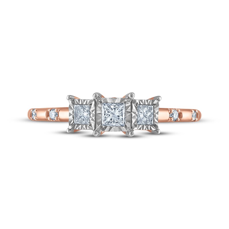Main Image 3 of Memories, Moments, Magic Princess-Cut Diamond Three-Stone Engagement Ring 1/4 ct tw 14K Rose Gold