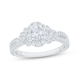 Now + Forever Oval-Cut Diamond Halo Engagement Ring 3/4 ct tw 14K White Gold