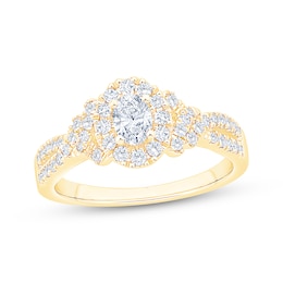 Now + Forever Oval-Cut Diamond Halo Engagement Ring 3/4 ct tw 14K Yellow Gold
