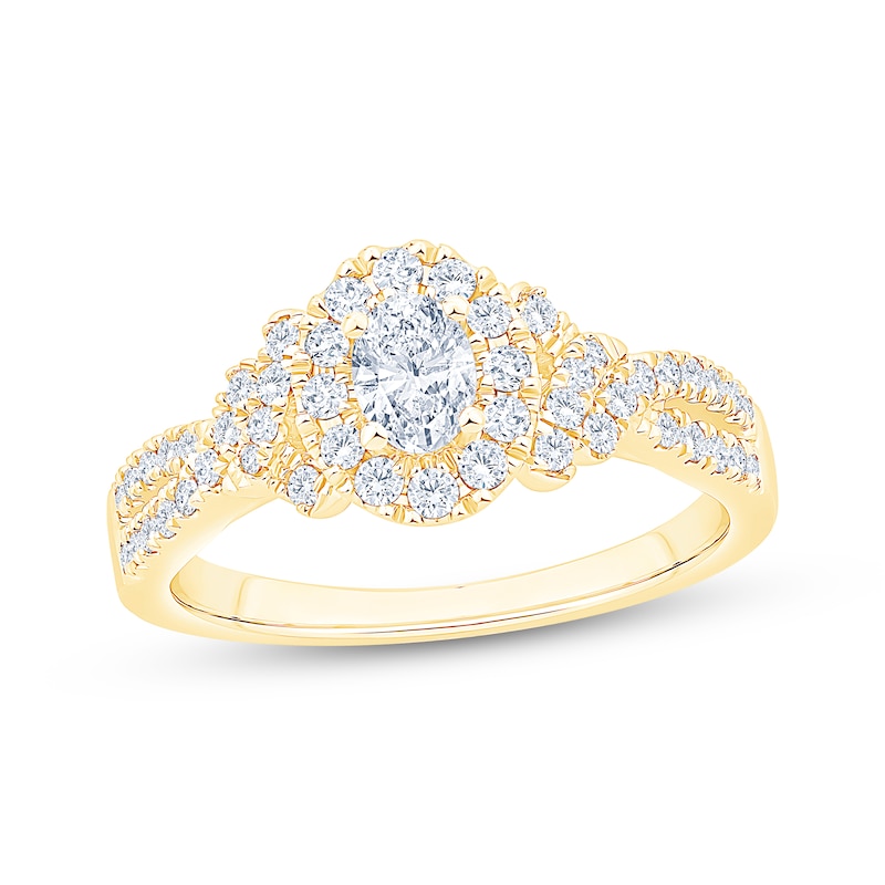 Main Image 1 of Now + Forever Oval-Cut Diamond Halo Engagement Ring 3/4 ct tw 14K Yellow Gold