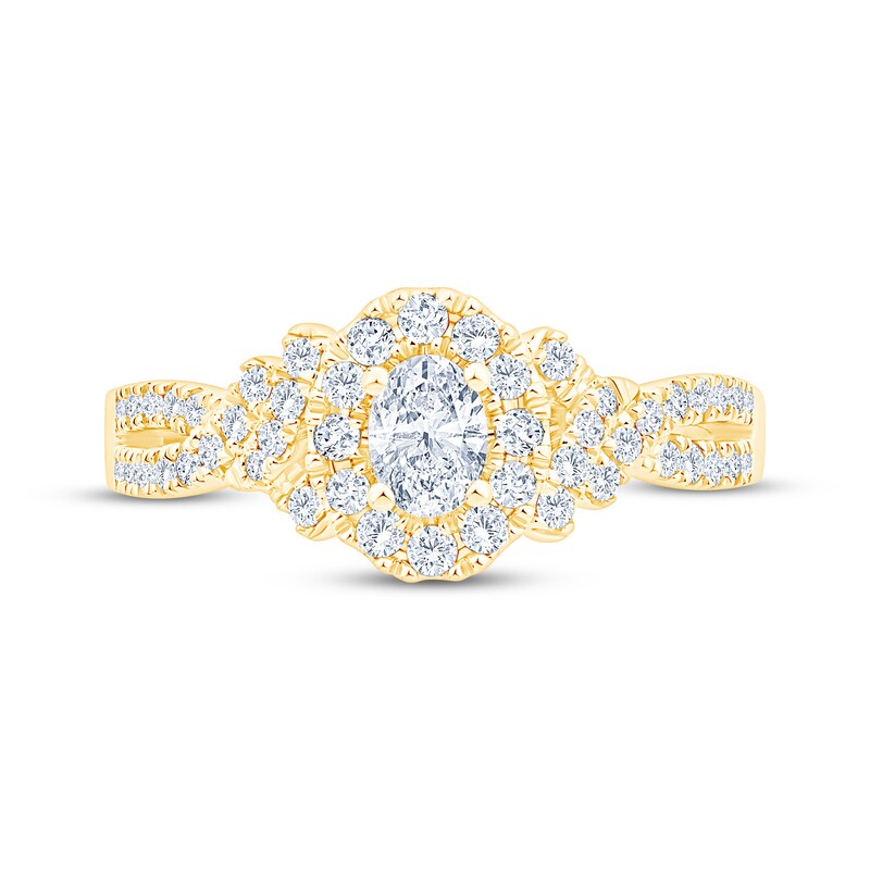 Main Image 3 of Now + Forever Oval-Cut Diamond Halo Engagement Ring 3/4 ct tw 14K Yellow Gold