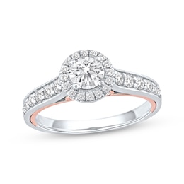 Now + Forever Round-Cut Diamond Halo Engagement Ring 1 ct tw 14K Two-Tone Gold