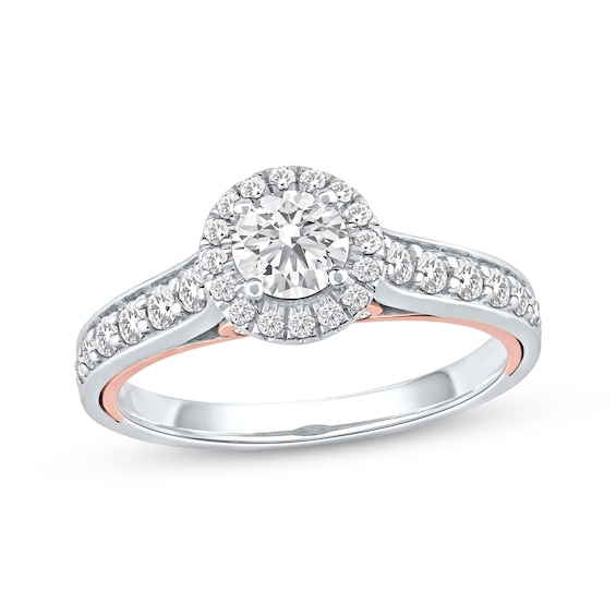 Now + Forever Round-Cut Diamond Halo Engagement Ring 1 ct tw 14K Two-Tone Gold