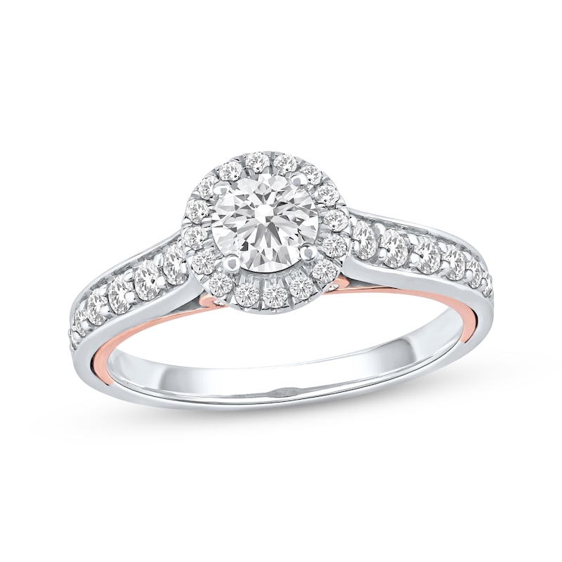 Main Image 1 of Now + Forever Round-Cut Diamond Halo Engagement Ring 1 ct tw 14K Two-Tone Gold