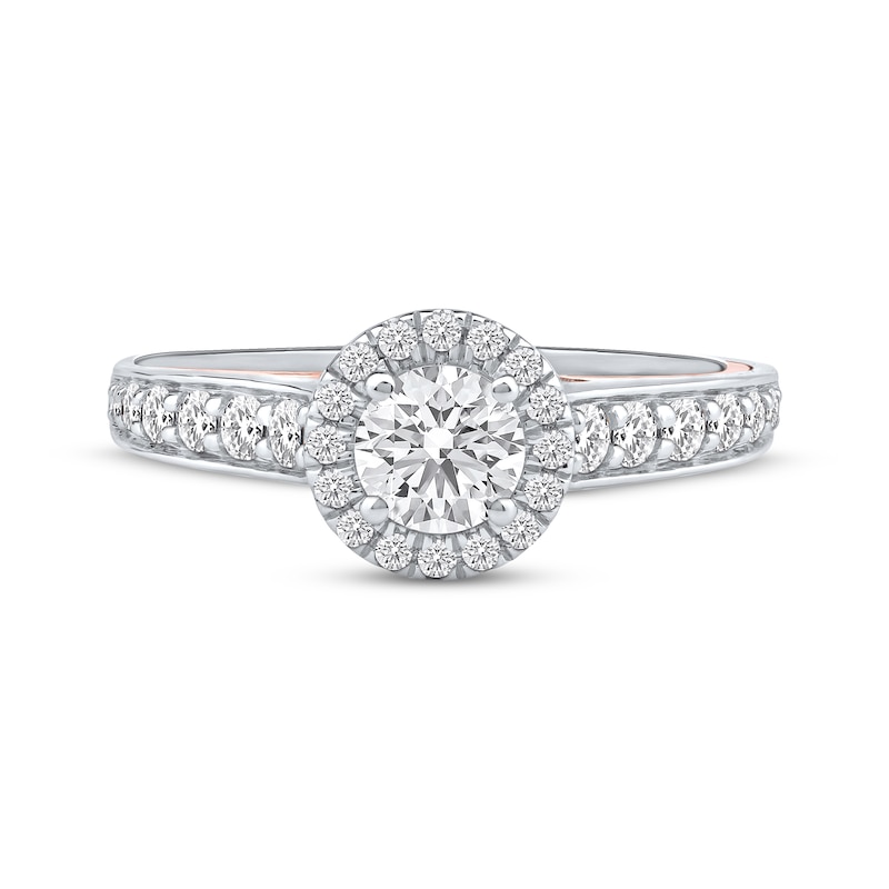 Main Image 3 of Now + Forever Round-Cut Diamond Halo Engagement Ring 1 ct tw 14K Two-Tone Gold