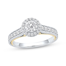 Now + Forever Round-Cut Diamond Halo Engagement Ring 1 ct tw 14K Two-Tone Gold