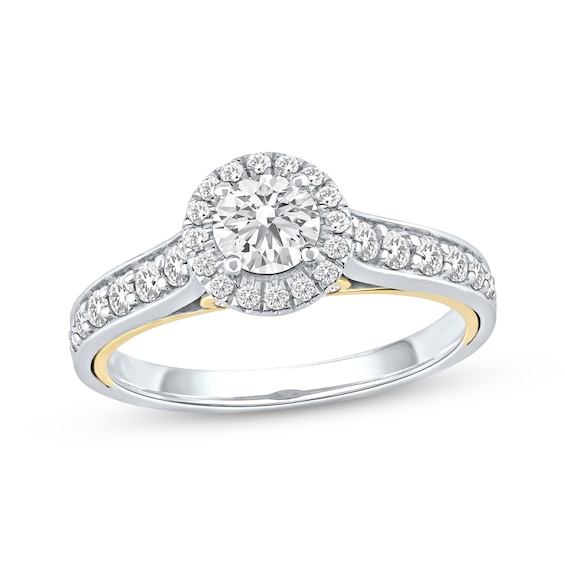 Now + Forever Round-Cut Diamond Halo Engagement Ring 1 ct tw 14K Two-Tone Gold