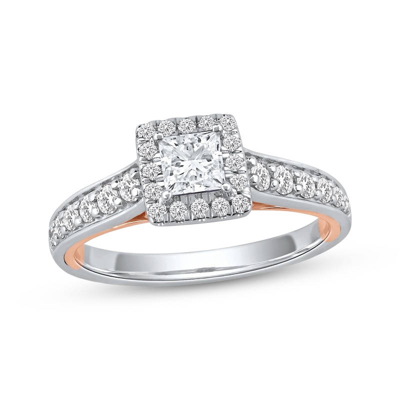 Main Image 1 of Now + Forever Princess-Cut Diamond Halo Engagement Ring 1 ct tw 14K Two-Tone Gold