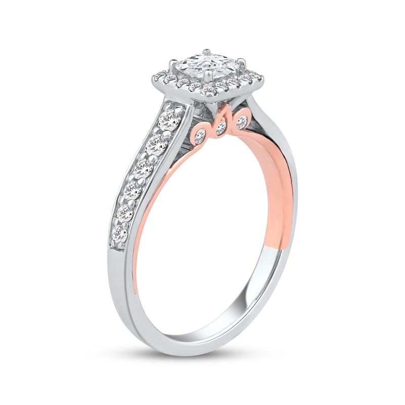 Main Image 2 of Now + Forever Princess-Cut Diamond Halo Engagement Ring 1 ct tw 14K Two-Tone Gold