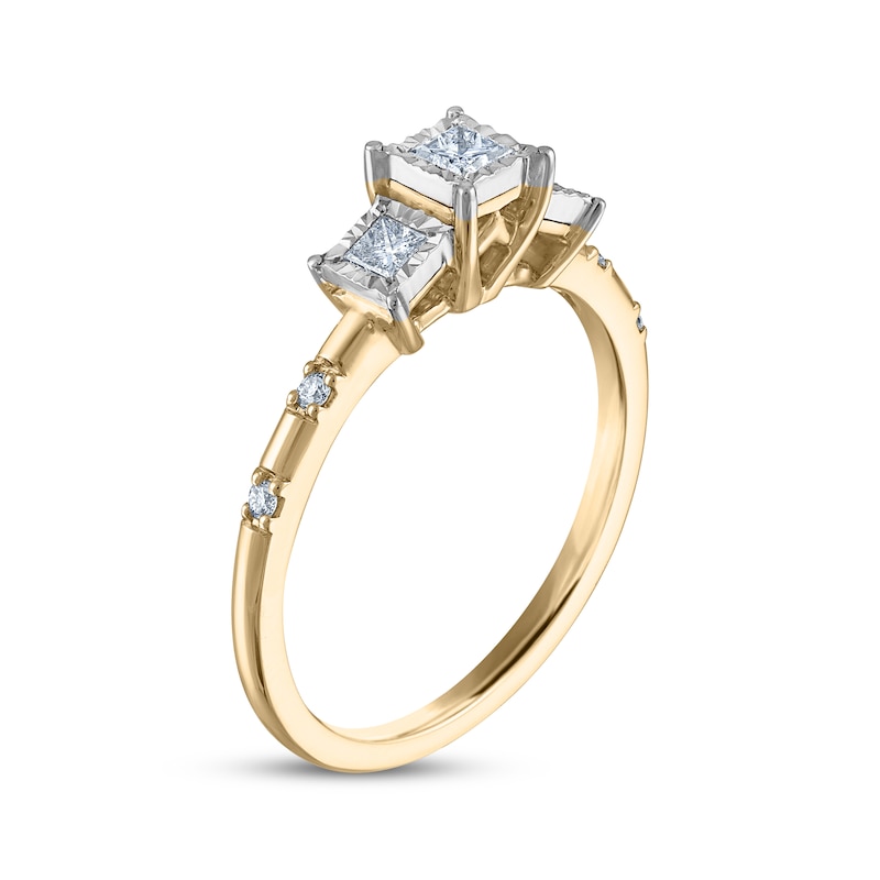 Main Image 2 of Memories, Moments, Magic Princess-Cut Diamond Three-Stone Engagement Ring 1/4 ct tw 14K Yellow Gold