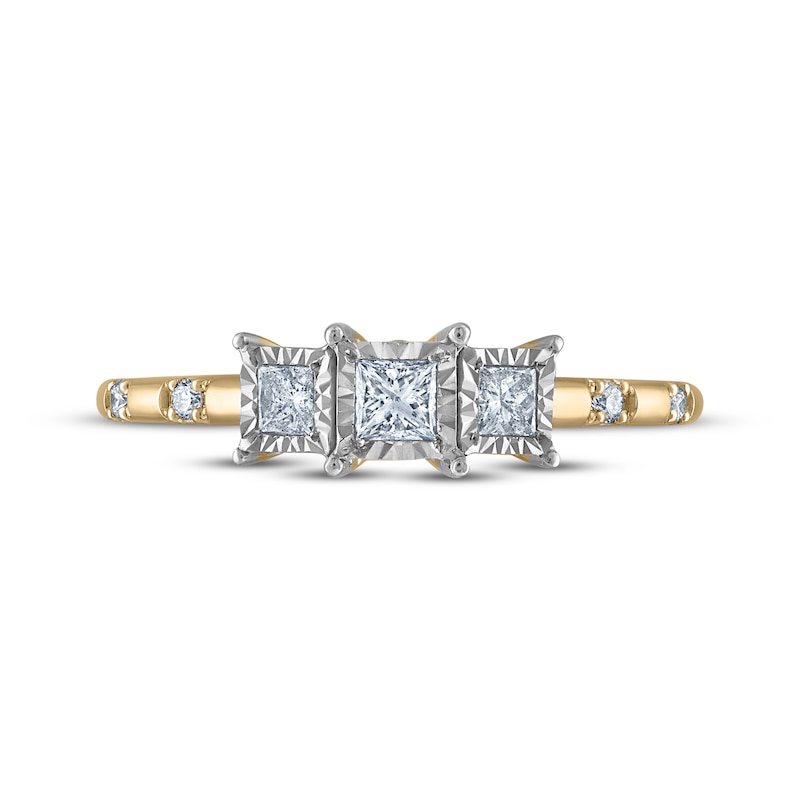 Main Image 3 of Memories, Moments, Magic Princess-Cut Diamond Three-Stone Engagement Ring 1/4 ct tw 14K Yellow Gold