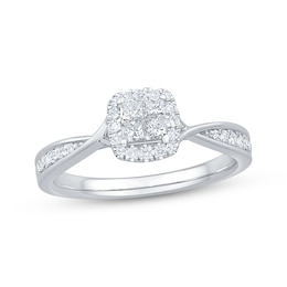 Now + Forever Princess-Cut Diamond Quad Halo Engagement Ring 1/3 ct tw 10K White Gold