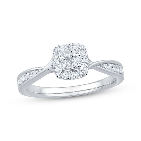 Now + Forever Princess-Cut Diamond Quad Halo Engagement Ring 1/3 ct tw 10K White Gold
