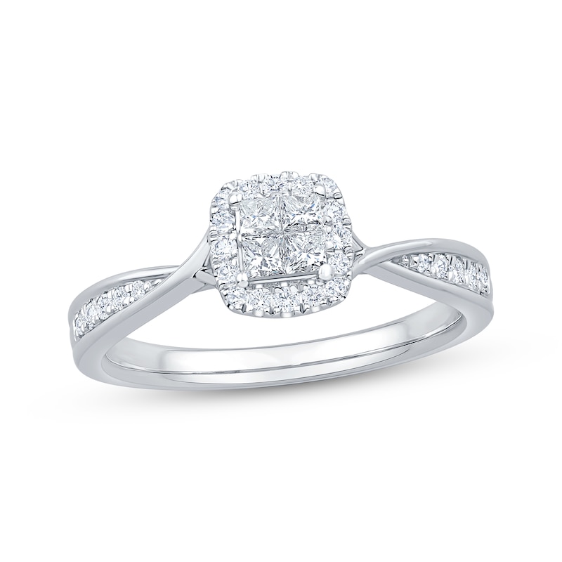 Main Image 1 of Now + Forever Princess-Cut Diamond Quad Halo Engagement Ring 1/3 ct tw 10K White Gold