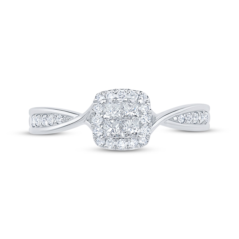 Main Image 3 of Now + Forever Princess-Cut Diamond Quad Halo Engagement Ring 1/3 ct tw 10K White Gold