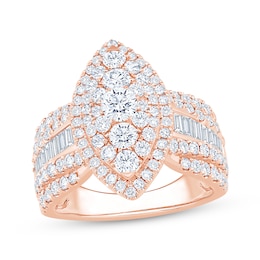Now + Forever Multi-Diamond Center Marquise Double Halo Engagement Ring 2-1/4 ct tw 14K Rose Gold