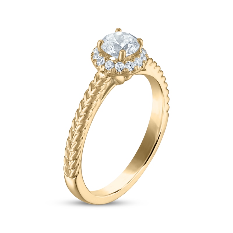 Main Image 2 of Now + Forever Round-Cut Diamond Halo Braided Shank Engagement Ring 5/8 ct tw 14K Yellow Gold