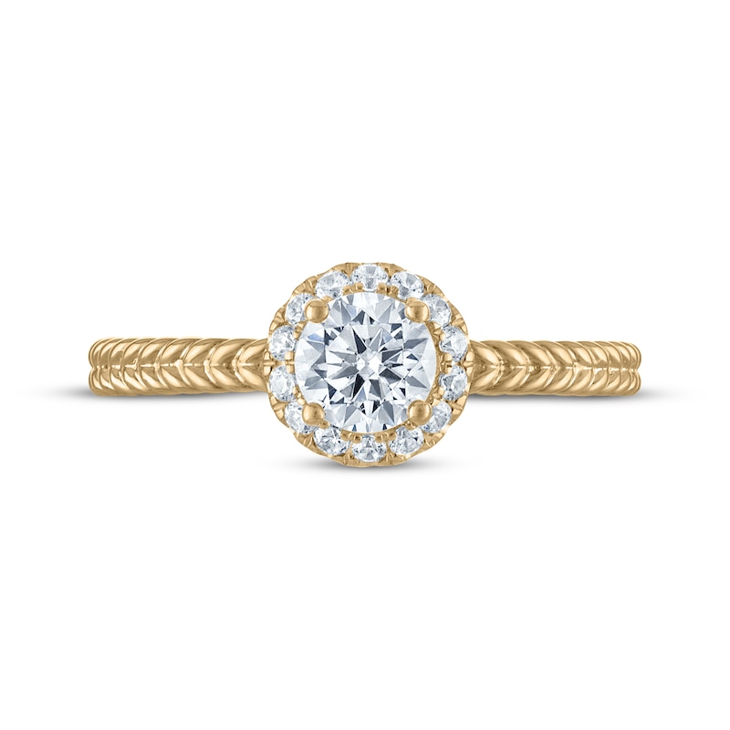 Main Image 3 of Now + Forever Round-Cut Diamond Halo Braided Shank Engagement Ring 5/8 ct tw 14K Yellow Gold