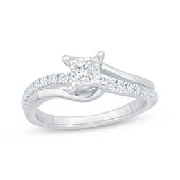 Now + Forever Princess-Cut Diamond Bypass Engagement Ring 3/8 ct tw 14K White Gold