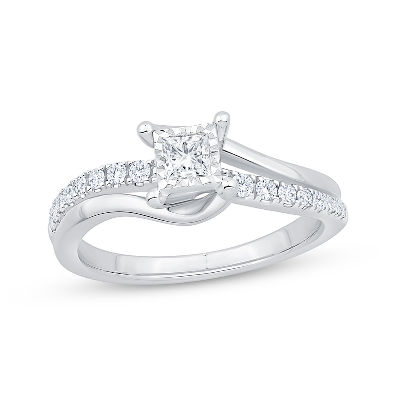 Main Image 1 of Now + Forever Princess-Cut Diamond Bypass Engagement Ring 3/8 ct tw 14K White Gold