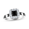 Thumbnail Image 1 of Now + Forever Princess-Cut Black Diamond & White Diamond Halo Engagement Ring 1-1/5 ct tw 14K White Gold