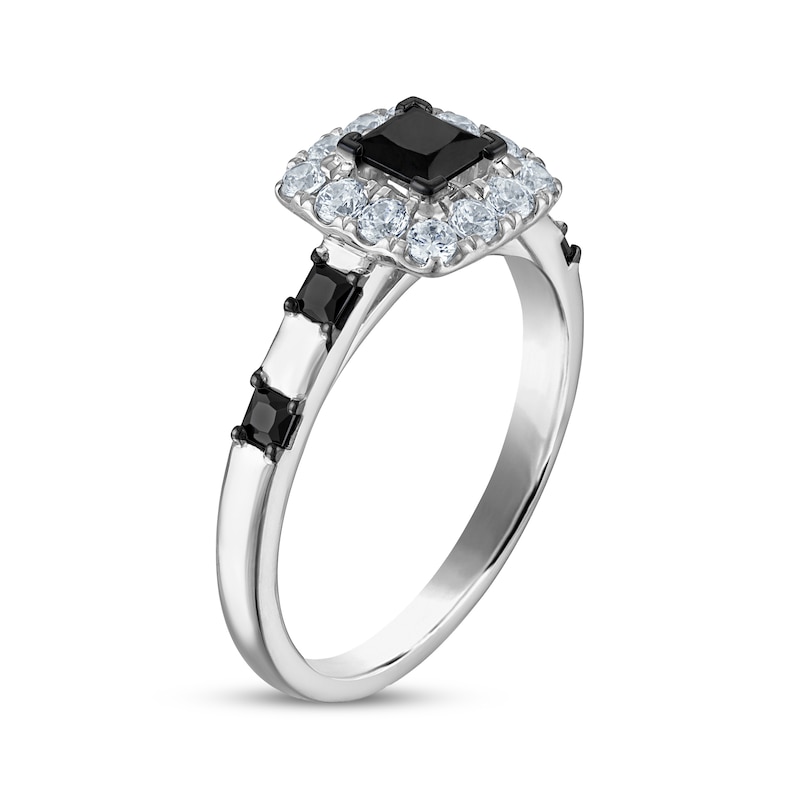 Main Image 2 of Now + Forever Princess-Cut Black Diamond & White Diamond Halo Engagement Ring 1-1/5 ct tw 14K White Gold