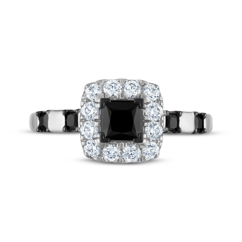 Main Image 3 of Now + Forever Princess-Cut Black Diamond & White Diamond Halo Engagement Ring 1-1/5 ct tw 14K White Gold