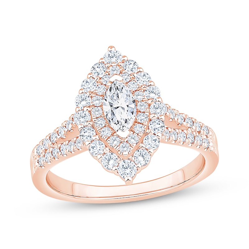 Main Image 1 of Now + Forever Marquise-Cut Diamond Double Halo Engagement Ring 1 ct tw 14K Rose Gold