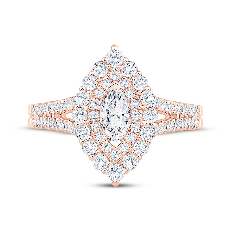 Main Image 3 of Now + Forever Marquise-Cut Diamond Double Halo Engagement Ring 1 ct tw 14K Rose Gold