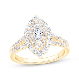 Now + Forever Marquise-Cut Diamond Double Halo Engagement Ring 1 ct tw 14K Yellow Gold