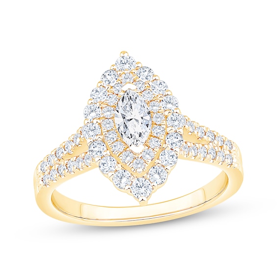 Now + Forever Marquise-Cut Diamond Double Halo Engagement Ring 1 ct tw 14K Yellow Gold