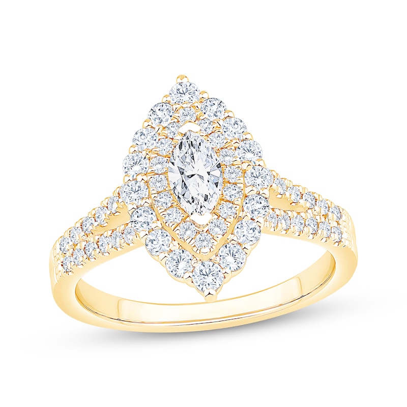 Main Image 1 of Now + Forever Marquise-Cut Diamond Double Halo Engagement Ring 1 ct tw 14K Yellow Gold