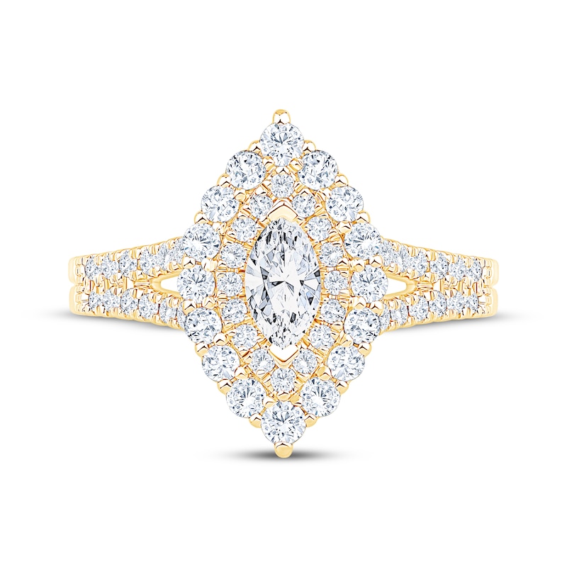 Main Image 3 of Now + Forever Marquise-Cut Diamond Double Halo Engagement Ring 1 ct tw 14K Yellow Gold