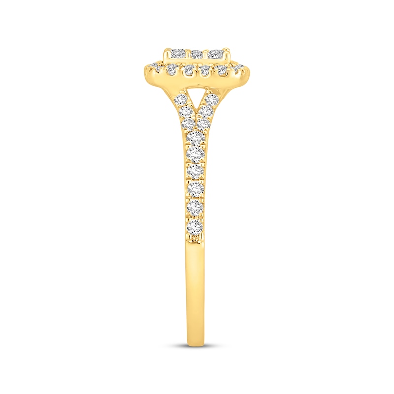 Main Image 2 of Now + Forever Multi-Diamond Cushion-Shaped Halo Engagement Ring 3/4 ct tw 10K Yellow Gold
